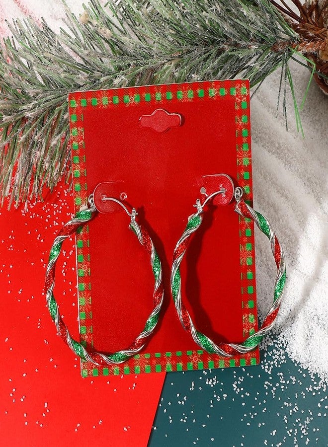 Cicod Christmas Earrings for Women,Xmas Hoop Earrings Red Green Christmas Theme Earrings Festive Holiday Accessory Christmas Stocking Stuffers for Women (Hoop) - Image 5